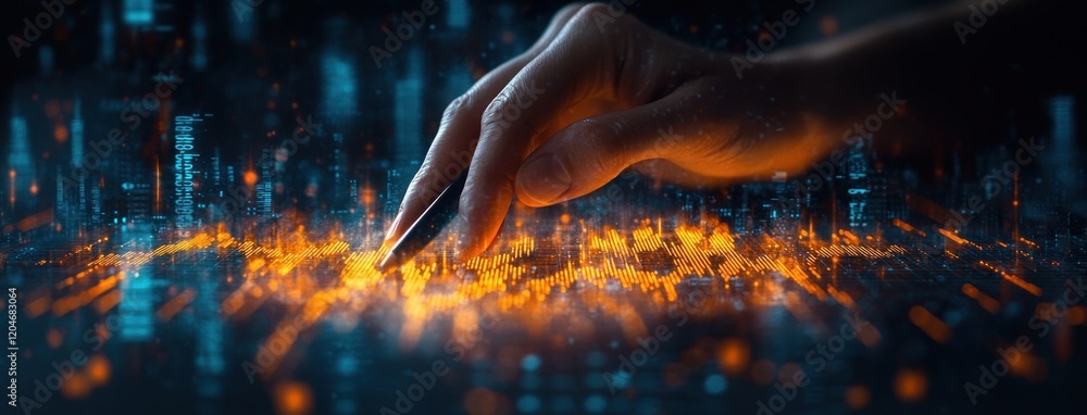 Poster business analysis digital art hand stylus tablet with data visualization kpi dashboard