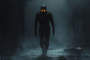 Dark Creature Walks Desolate Urban Ruin