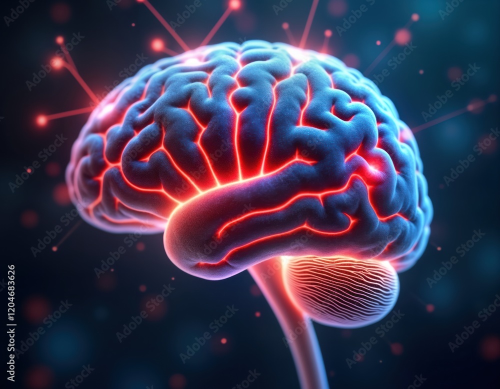 Aufkleber side view magnified brain key neuro discoveries. areas of brain brightly illuminated signify breakth