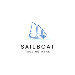 Sailboat Logo line Art Style, Icon Sailboat on The Sea Modern Design Logo