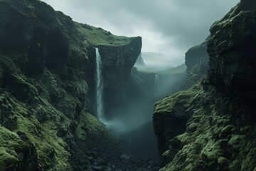 Waterfall Beneath a Stormy Sky, Showcasing Nature's Power