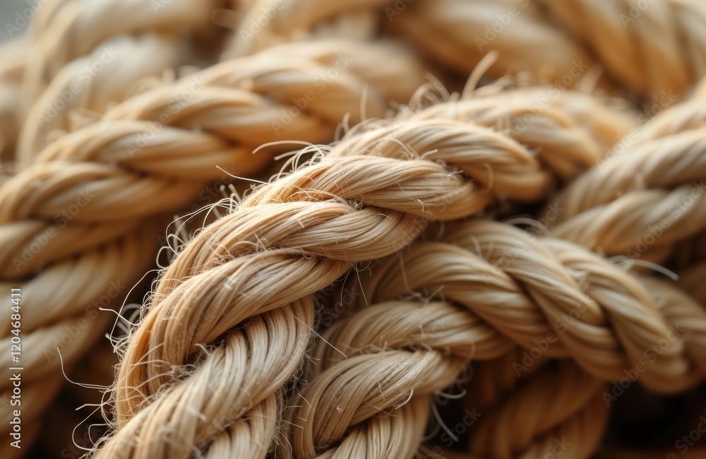 Aufkleber Closeup view of intricate woven rope. Natural fibers create beautiful texture. Weaving patterns visible. Material appears hand-made, rustic. Perfect for craft projects as background image for various