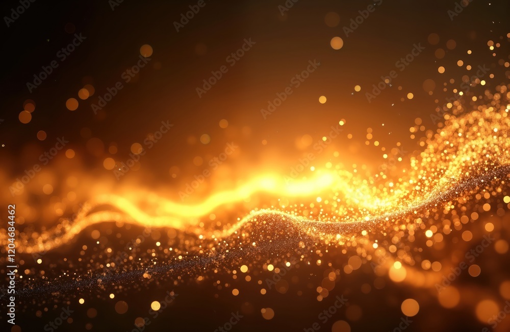 Leinwandbilder Abstract graphic design with golden light streaks, sparkles. Dynamic pattern creates motion effect. Bright yellow glow in dark background. Futuristic abstract art design. No people. Looks like