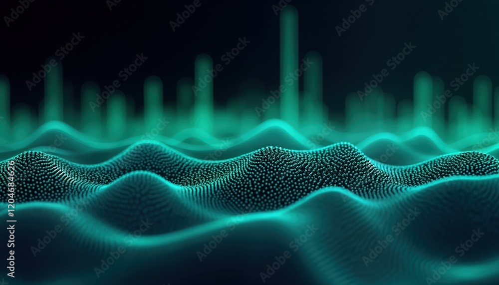 Leinwandbilder abstract futuristic audio equalizer graphic displays dynamic sound waves. blue green color pattern. 