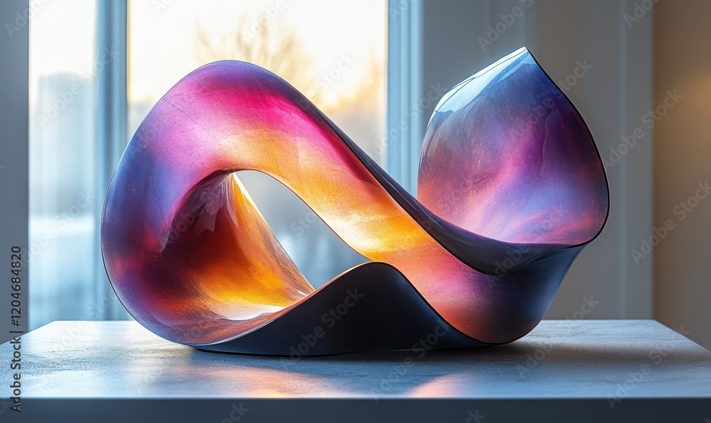 Poster Minimalist Abstract Sculpture with Curves in Blue and Violet Gradient Soft Ambient Light