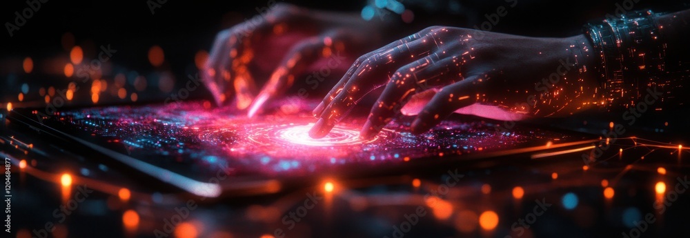 Poster digital workspace cyberpunk innovation global business marketing internet connection
