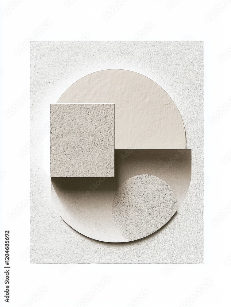 Aufkleber Abstract geometric artwork with neutral tones and layered shapes on a textured background. Generative AI