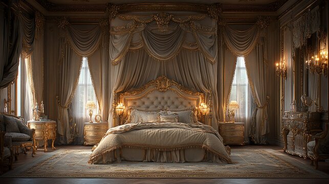 Opulent Gold and Beige Bedroom Interior Design