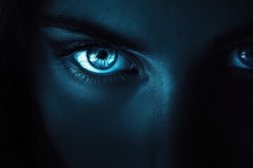 Intense Glaring Blue Eyes Woman Close Up