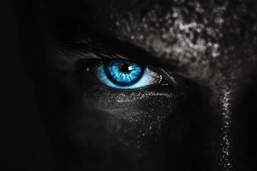 A Striking Blue Eye Glares From Darkened Face