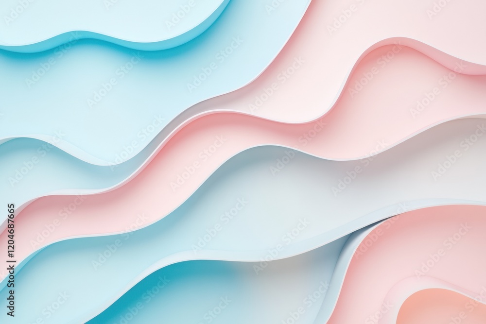 Fototapete waves of pastel colors in layered paper design creating a soothing and artistic visual experience fo