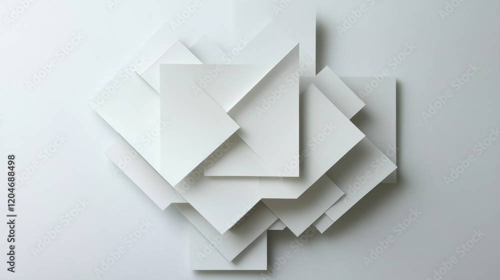 Poster abstract composition of white geometric shapes arranged on a light surface in a modern art style. ge