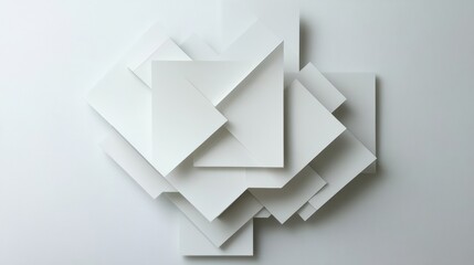 Abstract composition of white geometric shapes arranged on a light surface in a modern art style. Generative AI