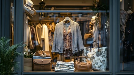 Fototapeta premium Stylish Boutique Display Featuring Fashionable Apparel and Accessories