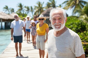 Obraz premium Joyful moments captured on a sunny pier with family during a delightful vacation getaway near the beach