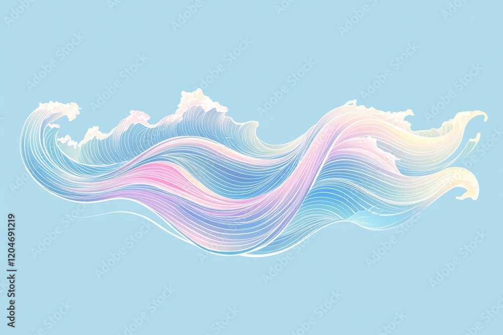 Aufkleber colorful abstract wave design with soft curves and pastel shades flowing elegantly across a light bl