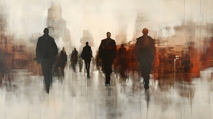 Abstract Urban Landscape Figures Walking Cityscape