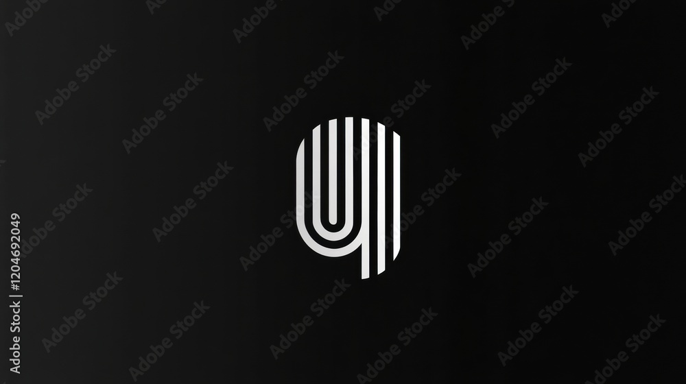 Poster modern graphic design featuring a stylized number nine with striped pattern on a black background. g