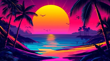 Vibrant Sunset Over Tropical Beach: A Stunning Celebration of Nature's Colors and Beauty