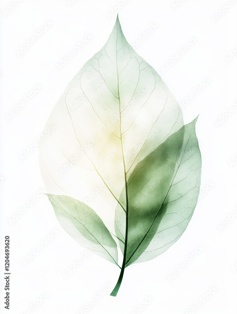 Fototapete translucent green leaves layered with delicate patterns and soft hues in natural light. generative a