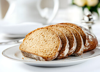 Sliced Artisan Bread Loaf with Crumbs Isolated on White Background
