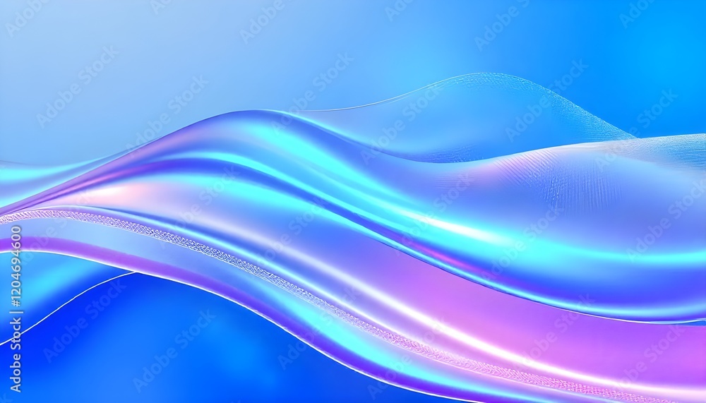 Poster an abstract composition of cool-toned iridescent waves, resembling a digital data flow