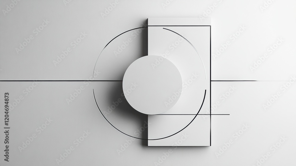 Poster Abstract white geometric shapes with curved lines and circular elements on a minimalistic background. Generative AI