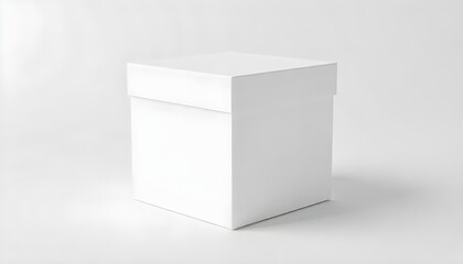 A white cubic parcel box mock-up, isolated against a clean white background, showcasing a simple and minimalist design