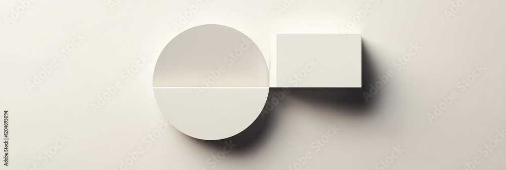 Poster Minimalist white geometric shapes arranged on a light background with a circular form and rectangular block intersecting. Generative AI