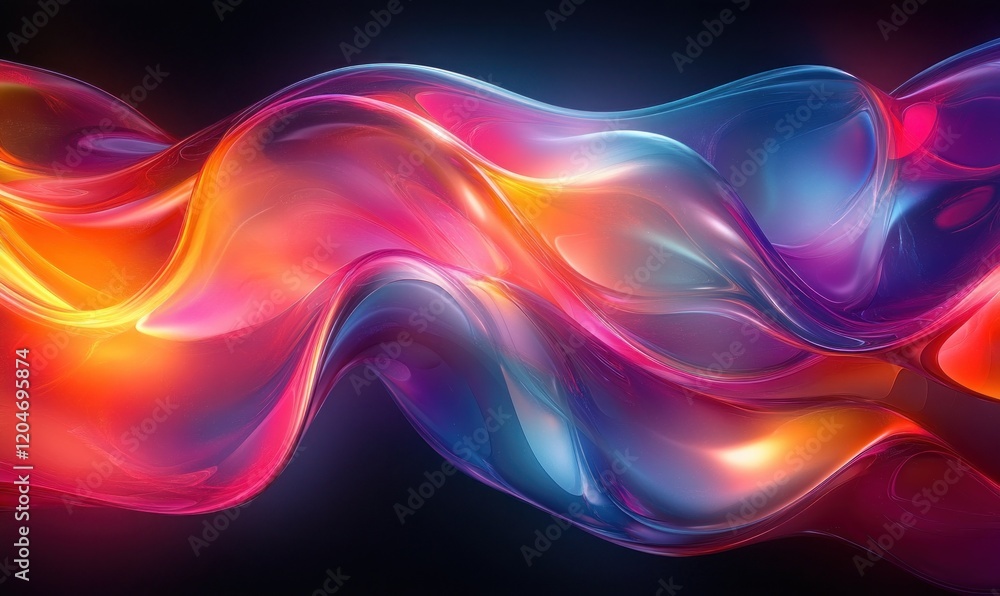 Aufkleber Abstract Colorful Glass Shapes with Refraction and Gradient Glow on Black Background
