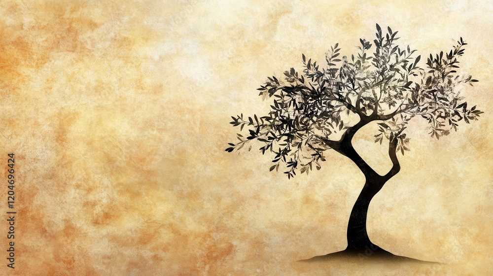 Poster enchanting olive tree with glowing branches set against a soft gradient background, perfect for crea