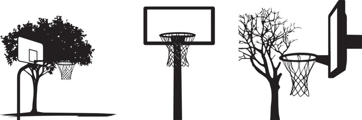 Silhouette of a basketball hoop with a net in a city park vector silhouette