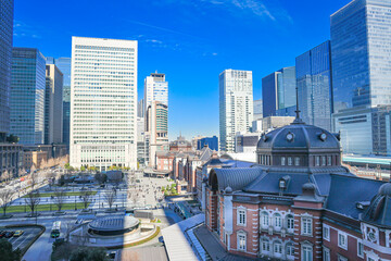 東京駅　丸の内口周辺の都市風景