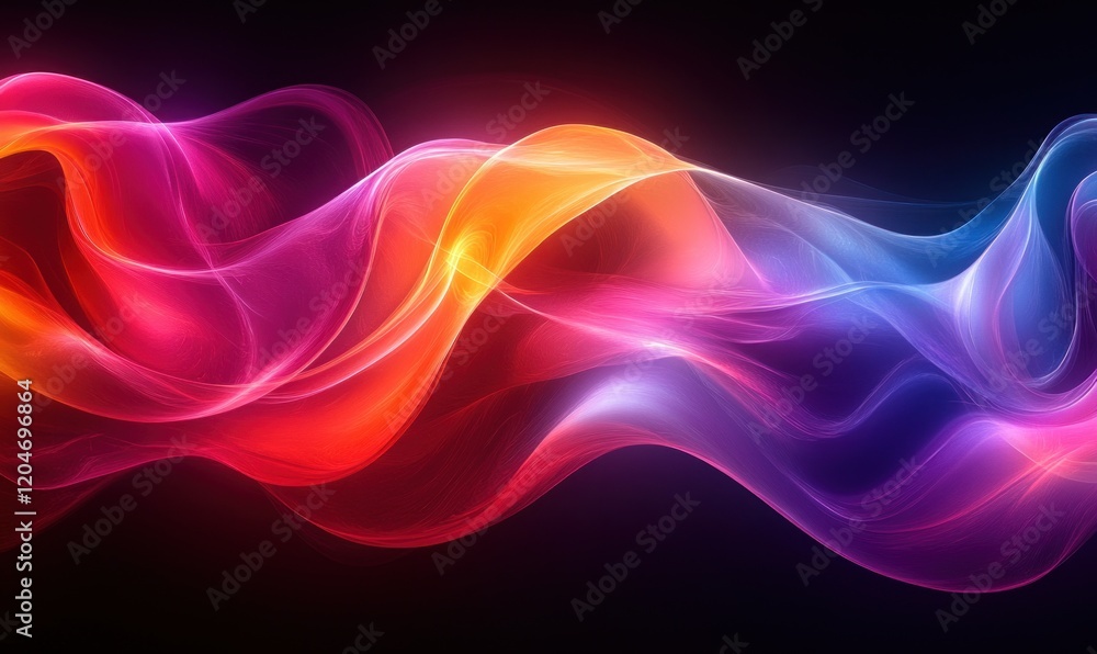 Poster iridescent abstract design with smooth curves and multicolored light