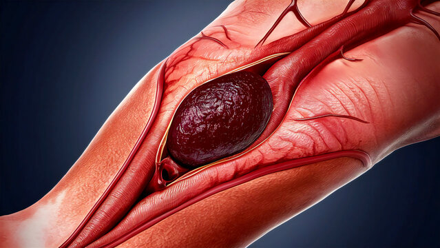 Blood Clot Illustration: Detailed Medical Visualization of Thrombosis in Artery, Scientific Anatomy Artwork, Health Education Image