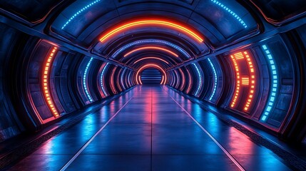 Futuristic Neon Tunnel: A Cyberpunk Corridor