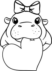 Valentine Pygmy Hippo bites heart Coloring image
