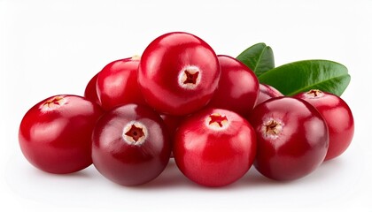 Obraz premium A pile of vibrant red cranberries with fresh green leaves.