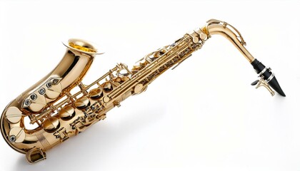 Naklejka premium Golden alto saxophone on white background.