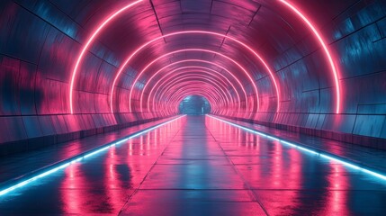 Neon Tunnel: Futuristic Cyberpunk Corridor with Pink and Blue Lighting