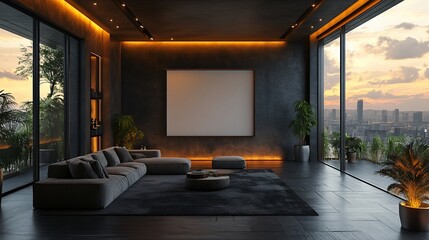 Modern Penthouse Living Room with City View