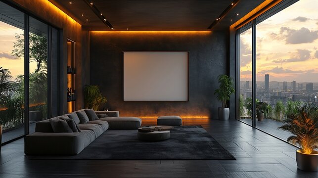 Modern Penthouse Living Room with City View