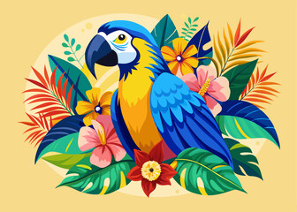 blue and yellow flower macaw