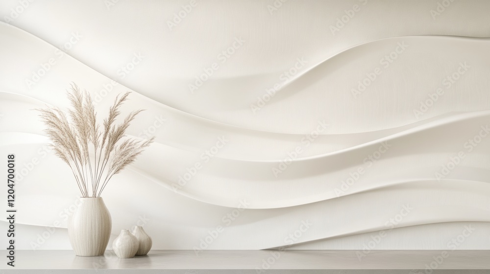 Leinwandbilder stylish interior design featuring textured wall and elegant vases with decorative plants in a minima