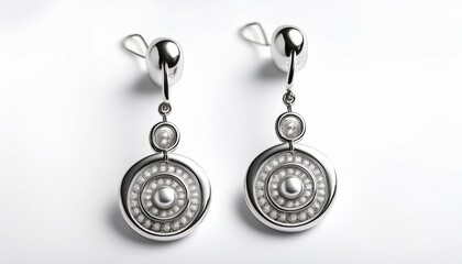 Elegant silver earrings with circular, sparkling accents.