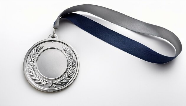Silver medal with navy and grey ribbon.