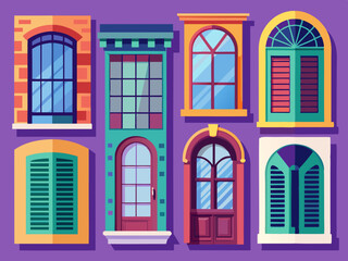 Colorful Vintage Windows with Art Deco Style and Mediterranean Inspiration