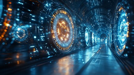 Futuristic Digital Tunnel: A Journey Through Illuminated Cyberspace
