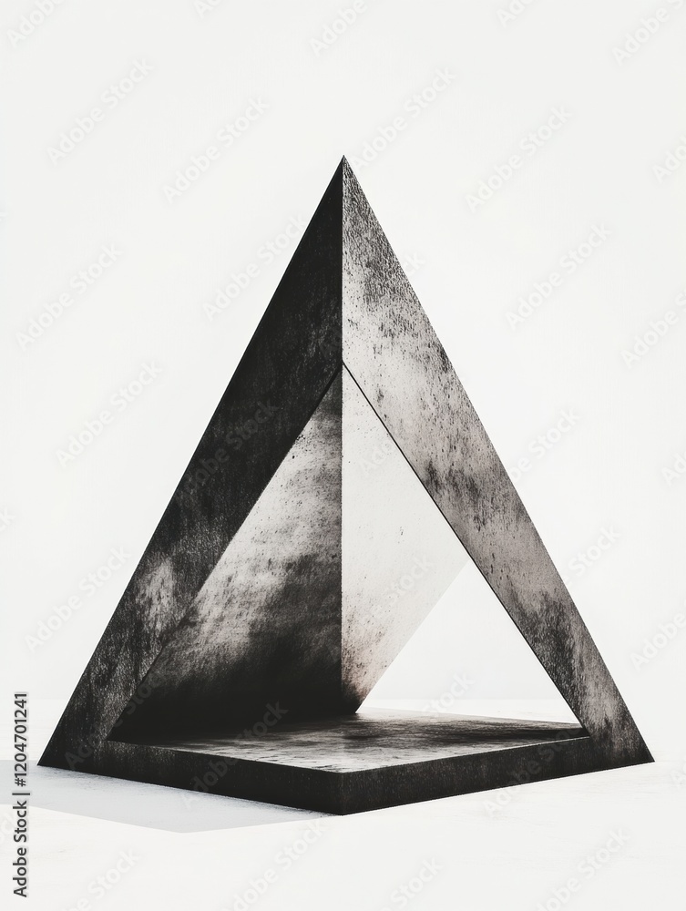 Poster Artistic black triangular sculpture displayed against a minimalist light background in an artistic setting. Generative AI