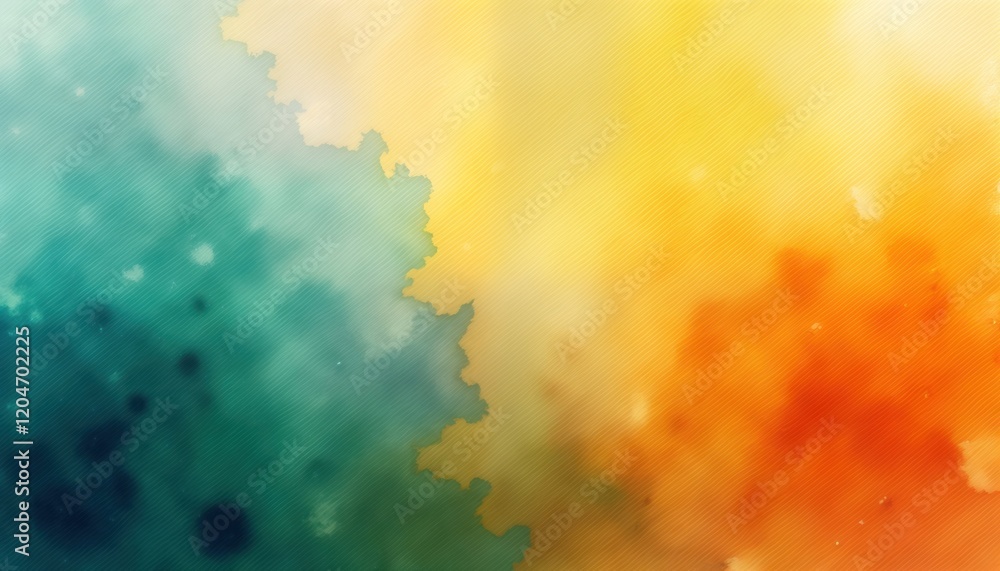 Aufkleber Vibrant abstract watercolor painting. Dynamic mix of mustard yellow teal, burnt orange hues. Artistic brushstrokes create flowing patterns on canvas. Trendy colors blend smoothly into unique design.